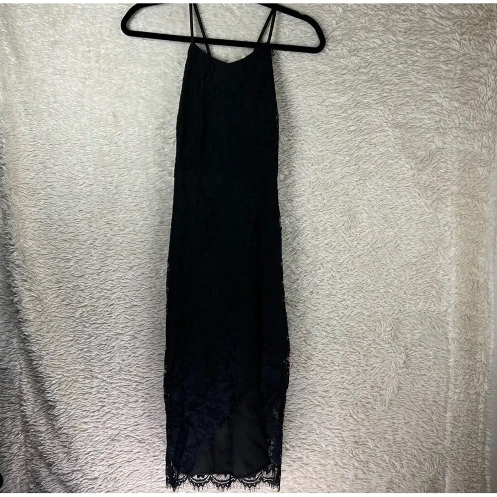 Vera‎ & Lucy Womens Slip Dress Dress Black Floral Asymmetric Lace Cross Back S